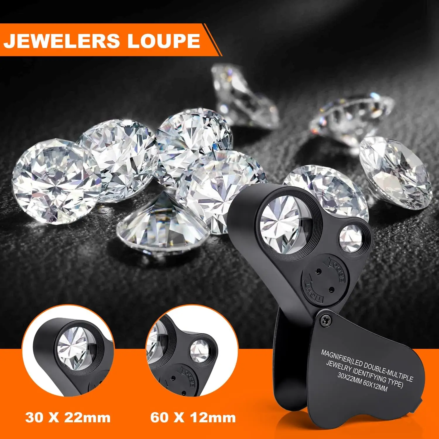 Imagem -03 - Iluminado Jewelers Eye Lupa Magnifier com Luz Led Joalheiros Dobráveis Lupa para Diamante Gemas Moedas Selos 30x 60x