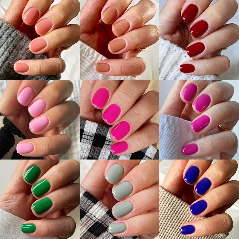 

Simple Summer Green Solid Color Glossy Wearable Natural Lovely Short Round Fake Nail Art Finished False Nail DIY Press on Nails