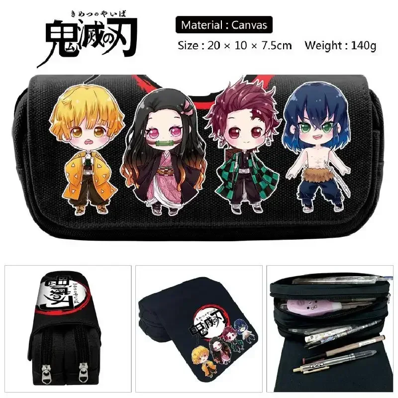 Anime Demon Slayer Ghost Blade Cartoon Pencil Case Pen Bag Teenage Double Zipper Stationery Bag Cosmetic Make Up Bag