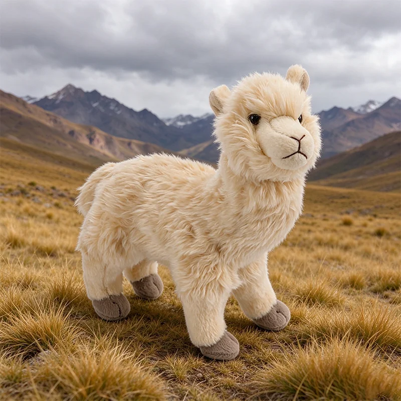 23CM Lifelike Grassland Alpaca Plush Toy Soft Fluffy Simulated Stuffed Animal Alpaca Plushie Toy Kid Baby Huggable Birthday Gift