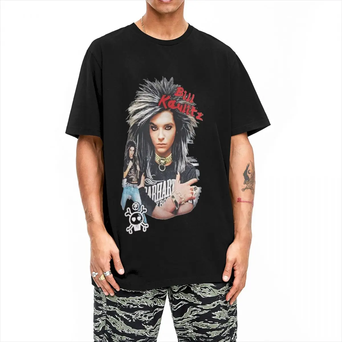 Bill Kaulitz Tokio Hotel Tshirt Men's Cotton Tops Retro Rock Metal Band Round Neck Short Sleeve