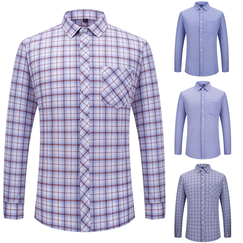 Pure 100% Cotton Plaid Shirts For Men's Long Sleeve High Grade Business Casual Checked Shirt Men Comfortable Office Formal Work