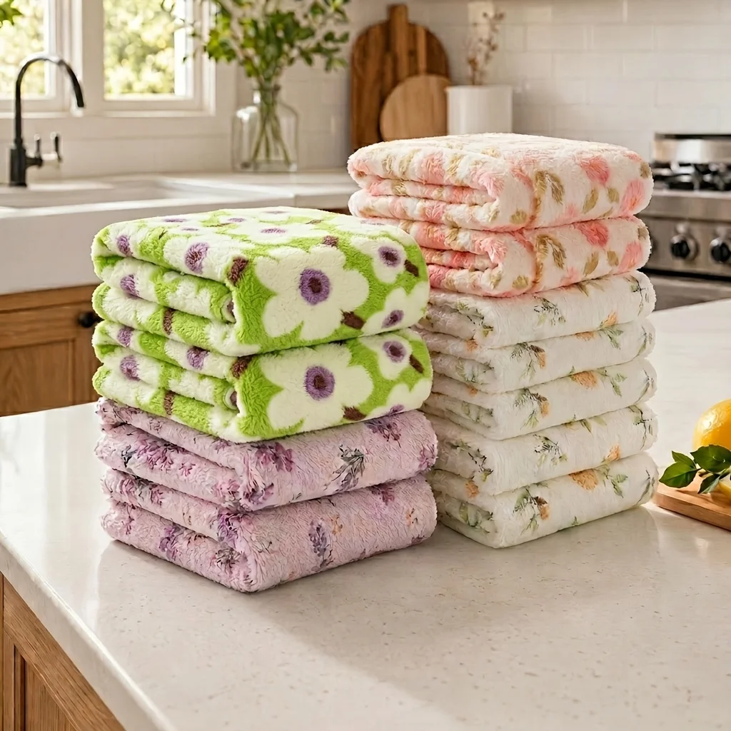 15/30 Pieces of Randomly Assorted Printed Cleaning Cloths, Highly Absorbent, Durable, Machine Washable, Multifunctional Absorbent Cleaning Cloth, Suitable for Household Use, Kitchen Cleaning Cloth, Space-Saving Modern