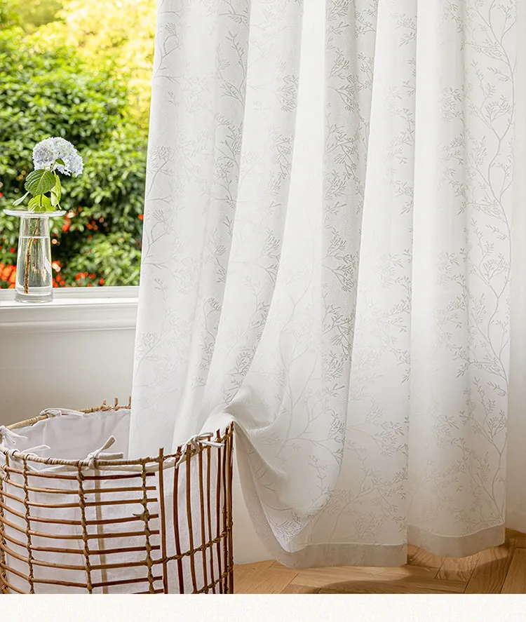 Custom Size Fashion Balcony Insulated Sunscreen Mirror Veil Curtain Light-impermeable Bedroom Bay Window Screen Cream Color