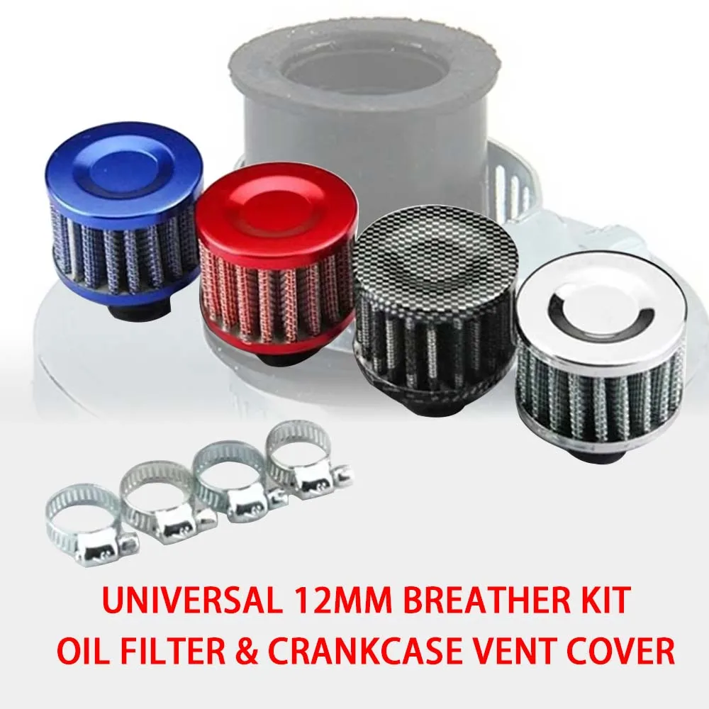 Universal 12mm Crankcase Breather Kit Oil Filter Cold Air Intake Vent Cover For Motorcycle Car Engine
