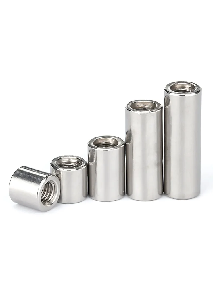 M3 M4 M5 M6 304 Stainless Steel Lengthen Round Coupling Nut Internal Thread Cylindrical Joint Nut Sleeve Tubular Nuts