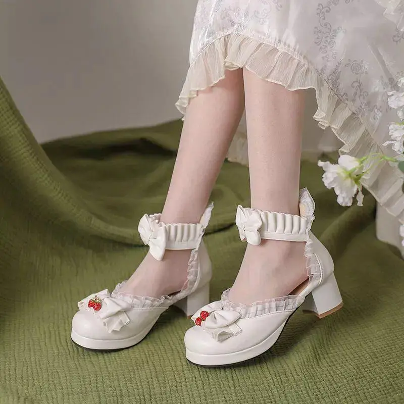 

Spring and Summer New Style Student Head-Boots Sandals Cute Lolita Shoes with Ribboned Buckles High Heeled Women's Shoes，34-42