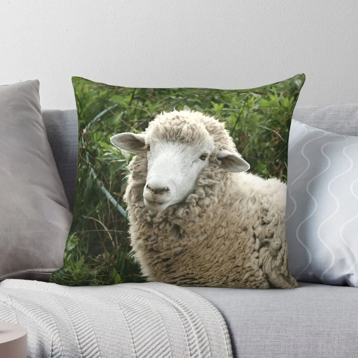 Sheep In A Pasture Square Pillowcase Polyester Linen Velvet Creative Zip Decor Sofa Cushion Cover Wholesale 45x45