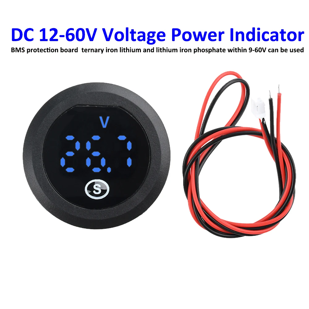 DC 12-60V Digital Voltage Power Meter Indicator High Precision Round 2-wire LED Digital Tube Voltmeter for BMS Protection Board