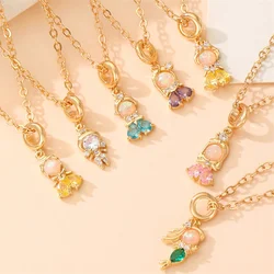Light Luxury Zircon Fairy Tales Princess Pendant Necklace For Women Girls Gold Color Shiny Rhinestone Choker Party Charm Jewelry