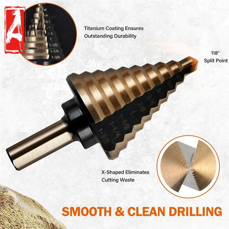 

A43F-6Pc Integrated Stepped Drill Set Multifunctional Stepped Drilling Straight Groove High-Speed Steel Drill Reamer