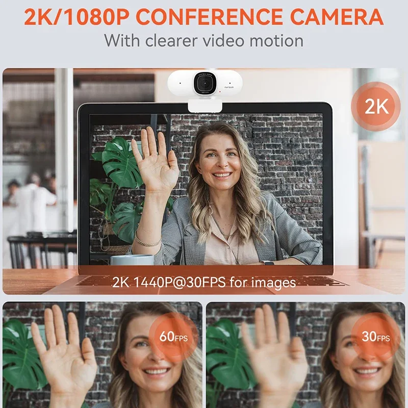 NUROUM V15-AF HD Webcam EUA Transporte Local 2k 30fps com Supressão de Ruído AI e Microfone, Webcam com Autofoco