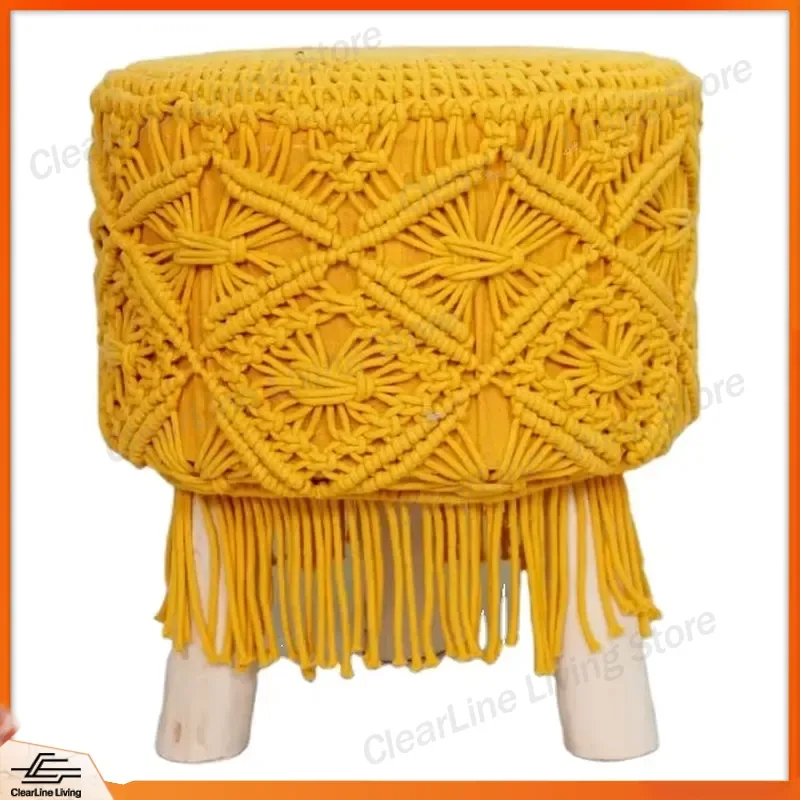 for Ultra Luxury Handmade Jute Bohemian Pouf Footstool Enterprise Round Braided Jute Pouf Sofa Chair Simple Bone Inlay
