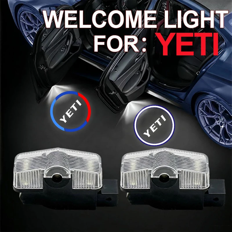 2Pcs Car LED Door Projector Ghost Shadow Welcome Light for Skoda YETI 2012-2017 Courtesy Projector Lamp Replacement Accessories