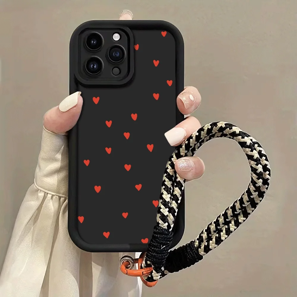 Little Red Heart Hang Strap Phone Case For Samsung Galaxy Note 20 S23 S24 S25 S26 Plus S24 S23 FE S23 S24 S25 Ultra A56 Cover