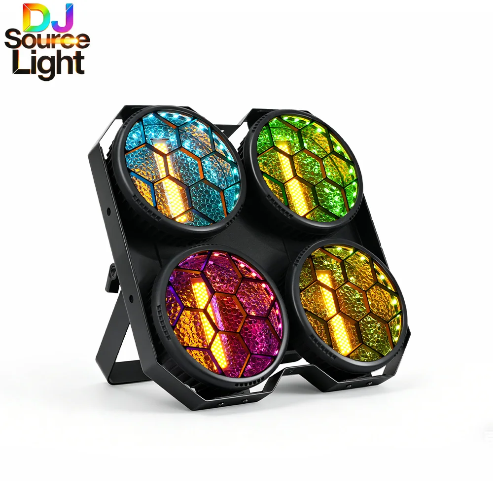 

The 4-Eye Audience Light features four 50W COB LEDs and 108 x 0.2W 5050 RGB LEDs, making it ideal for DJ setups and KTV venues.