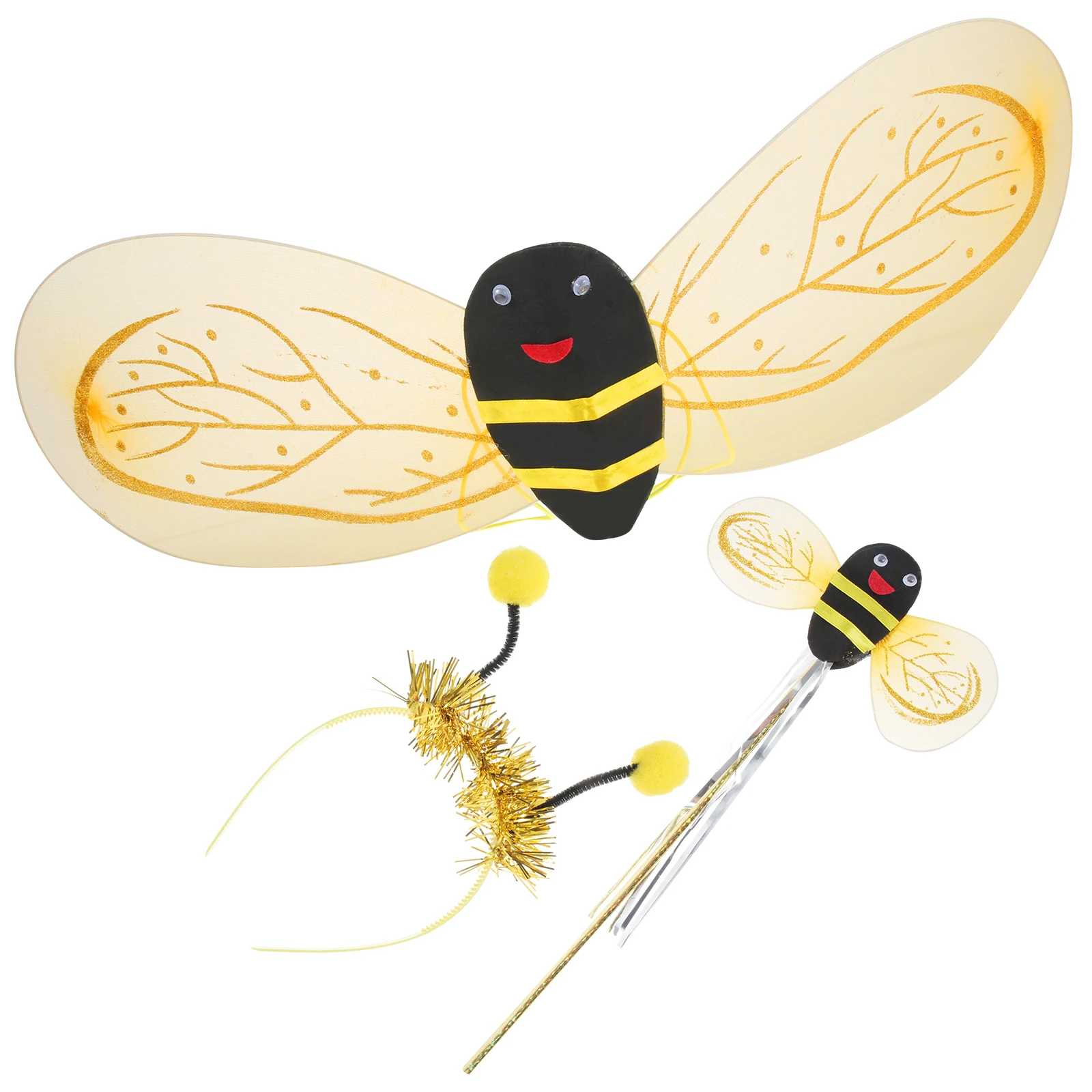 

1 set 1 Set Bee Costume Set For Girls Golden Fairy Wings Headband Wand Halloween Party Decoration s Costumes Accessories