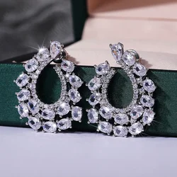 LXOEN Silver Color Luxury Big CZ Earring Exquisite Round Zircon Stud Earring Circle Jewelry Pendant Gift