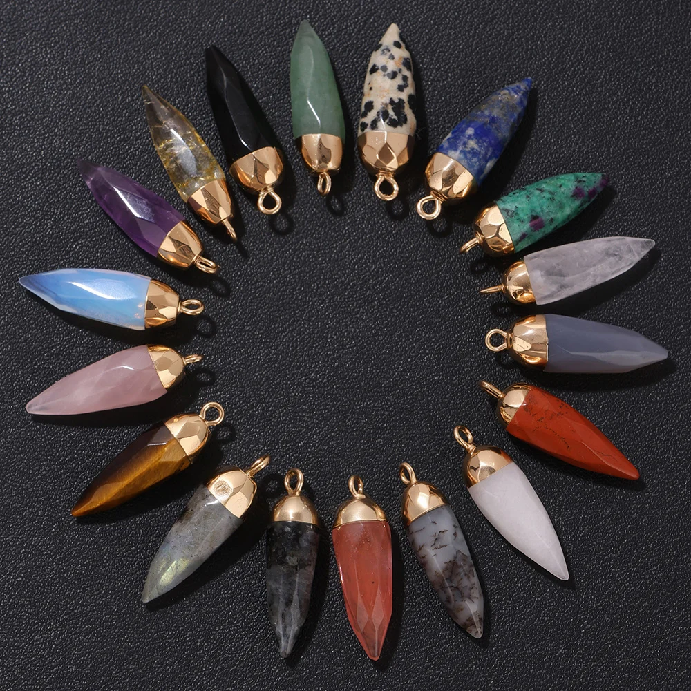 2PCS/lot Natural Stone Pendant Bullet Shape Agate Jasper Quartz Opal Charms For Jewelry Making Earrings Necklace Bracelets DIY