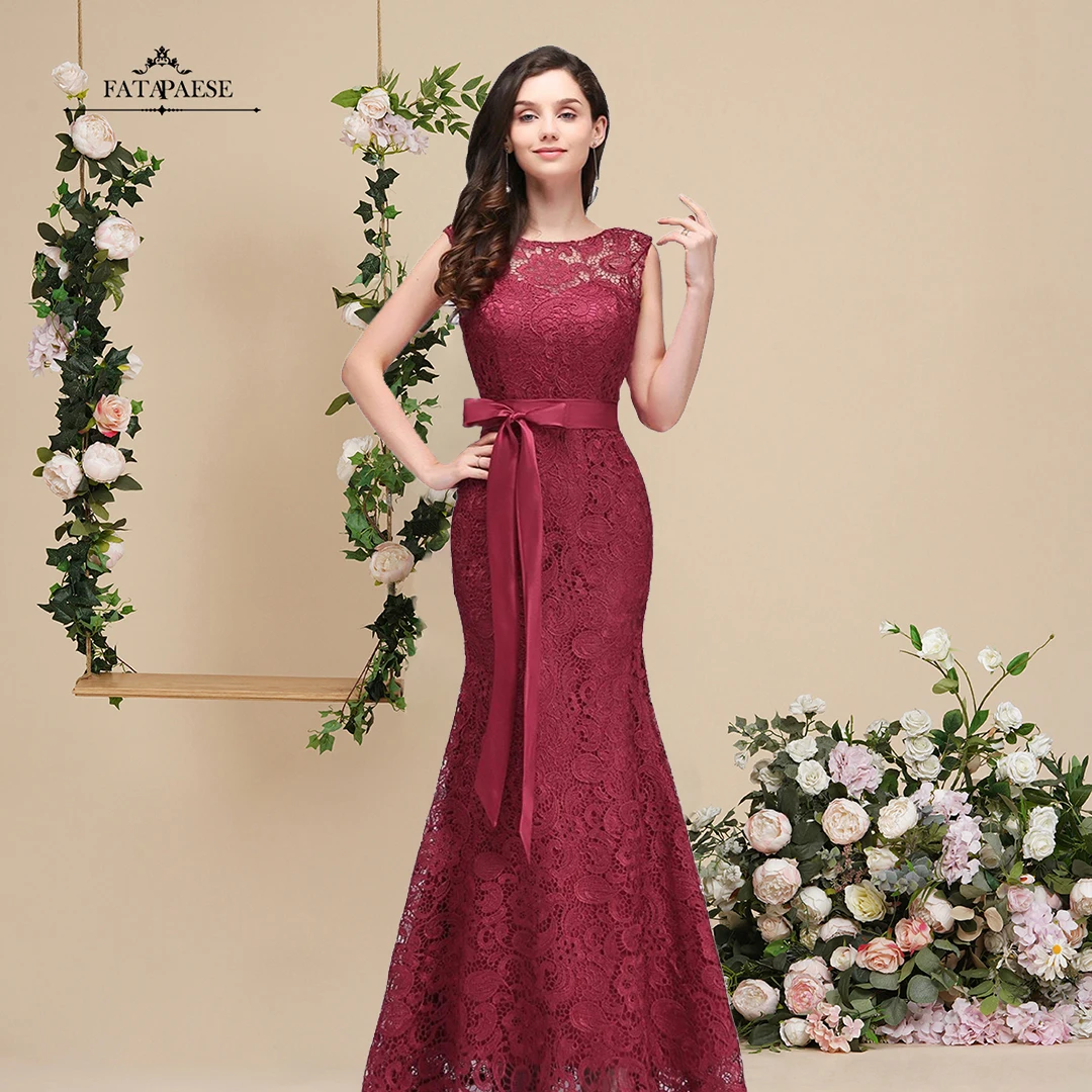 

FATAPAESE Elegant Lace Evening Dresses fow Women Mermaid Sweetheart Long Formal Party Dresses With Belt vestido de festa longo