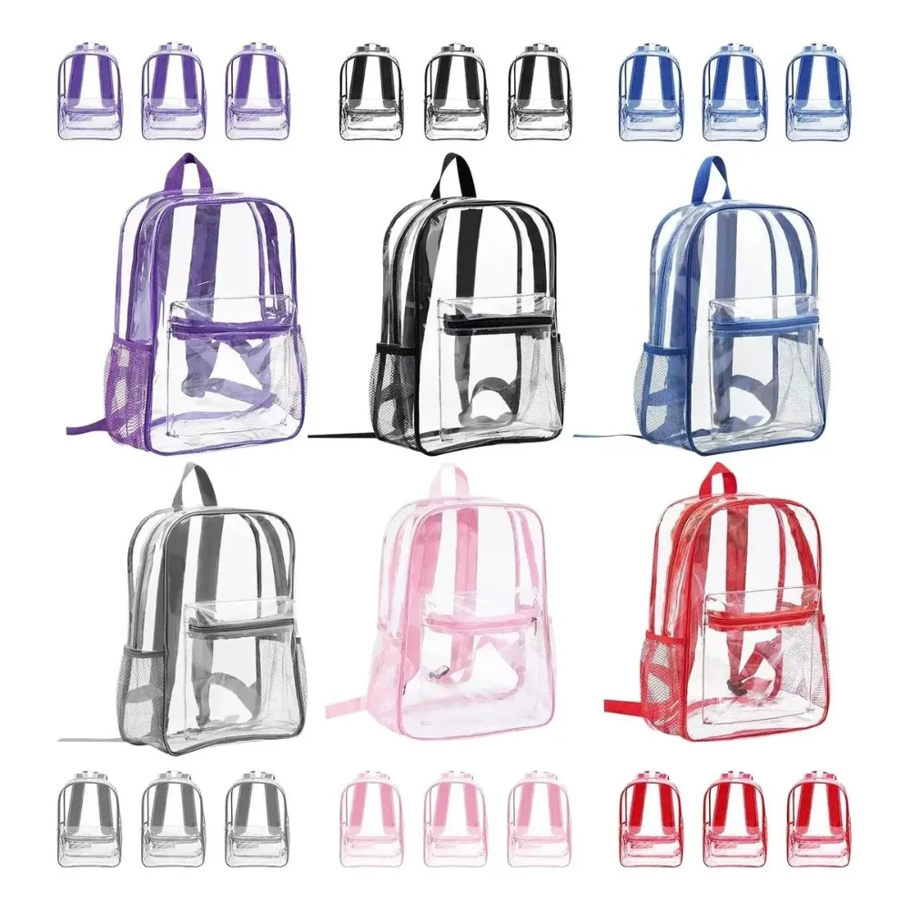 Clear Transparent Pvc Backpack Large Capacity Air Cushion Strap Waterproof Wear Resistant Unisex Kids School Bag For Travel Use