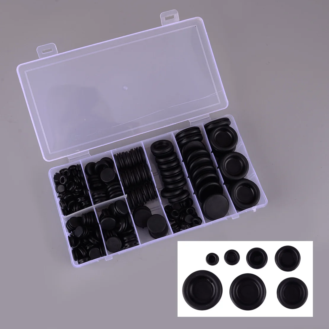 200pcs Rubber 7 Sizes Grommet Assortment Electrical Wire Gasket Auto Body Firewall Hole Plug Black