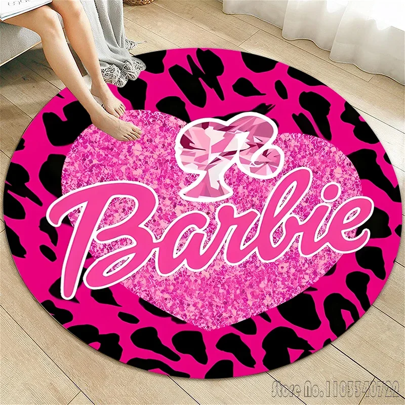 Cute Barbie HD Printed Cartoon Round Carpet 120cm Crawling Game Non-slip Floor Mat for Kids Rug Living Room Decor