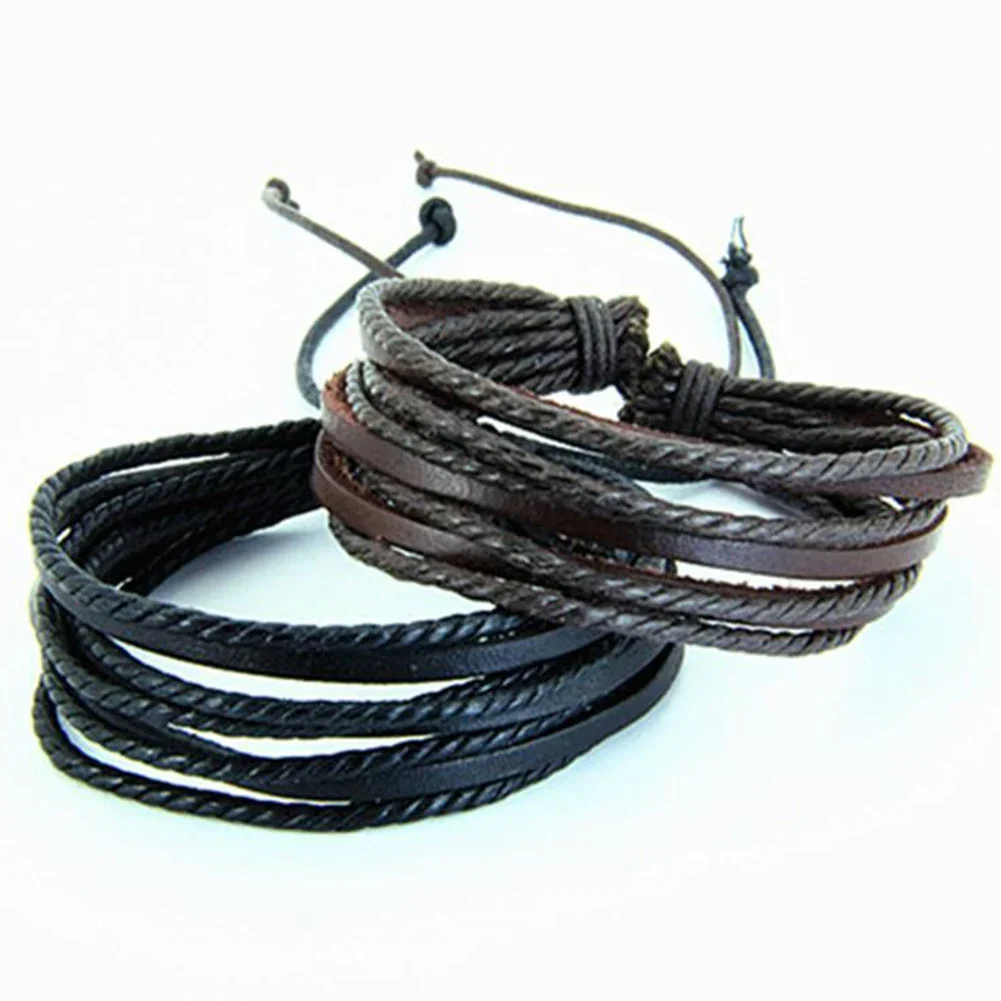 Hot Sell 100% Hand-Woven Fashion Jewelry Women Men Hand-woven Fashion Multilayer Leather Braided Rope Wristband Bracelet