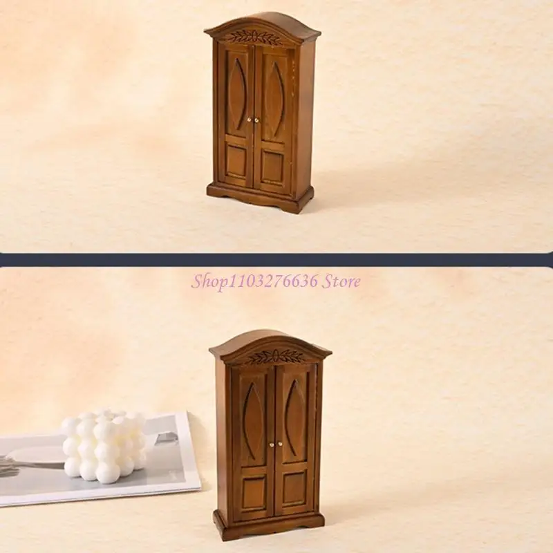 

1/12 Scale Dollhouses Wooden Armoire Decorative Double Door Wardrobe For Miniature Project Model Scene Displays Accessory