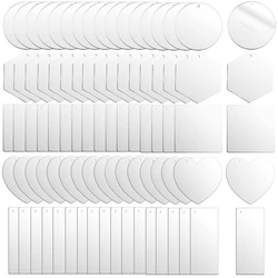 100pcs Clear Acrylic Keychain Blanks Transparent Acrylic Rectangle Square Circle Heart Hexagon Shaped Blanks for DIY Crafts
