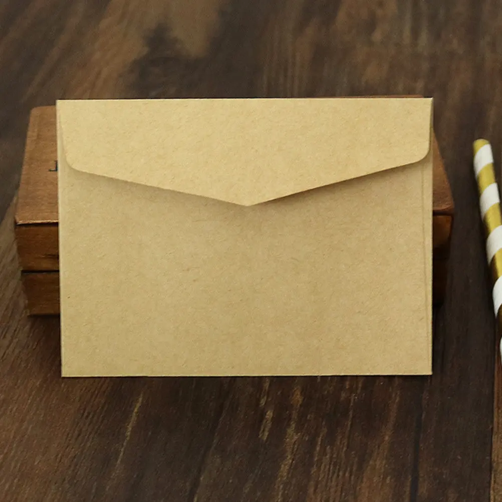 

100Pcs Retro Kraft Envelopes Tear Resistant Mini Envelopes for Document File Letter Storage Photo Invitation Cards