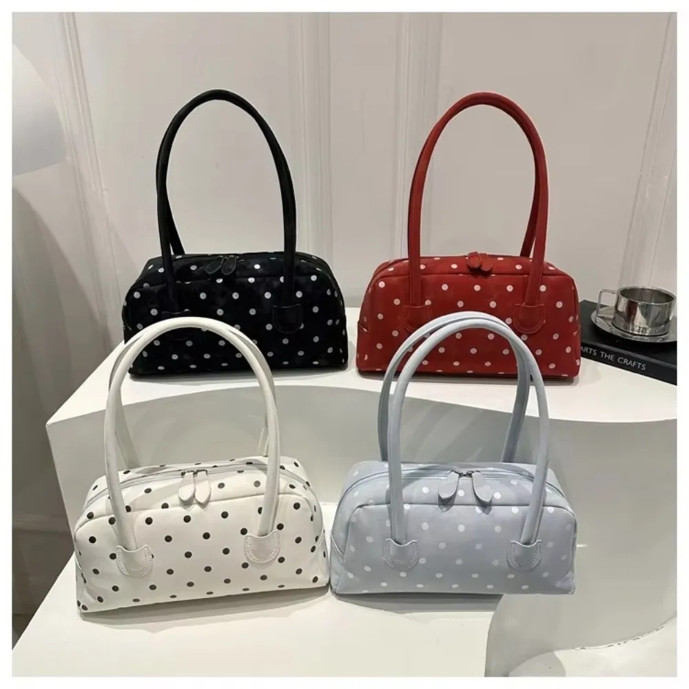 

Fashion Large Capacity Shoulder Bags Zipper Polka Dot Bowling Bag Underarm Bags Women