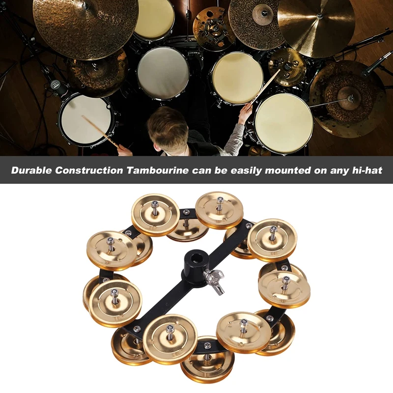 

ABHS-Musical Kalimba Portable Percussion Hi-Hat Tambourine With Row Alloy Jingles Drum Set Musical Accessories