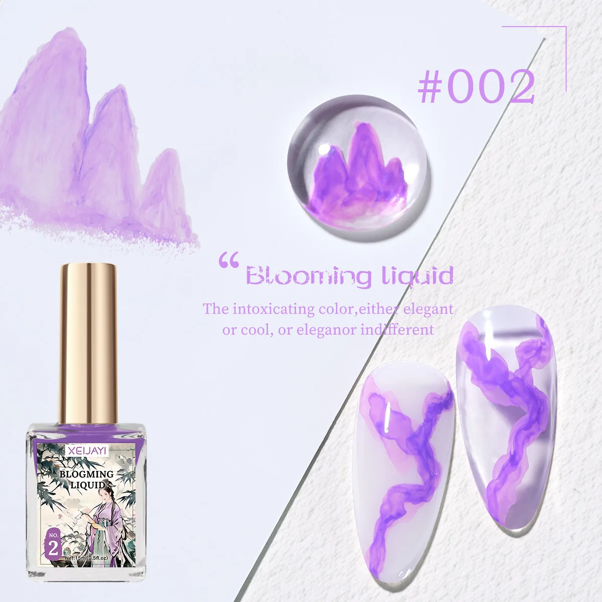 XEIJAYI Clear Blooming Gel Nail Polish 15ML UV/LED Blossom Soak Ink and Wash Gel Glue for Spreading Effect Marble Nail Polish