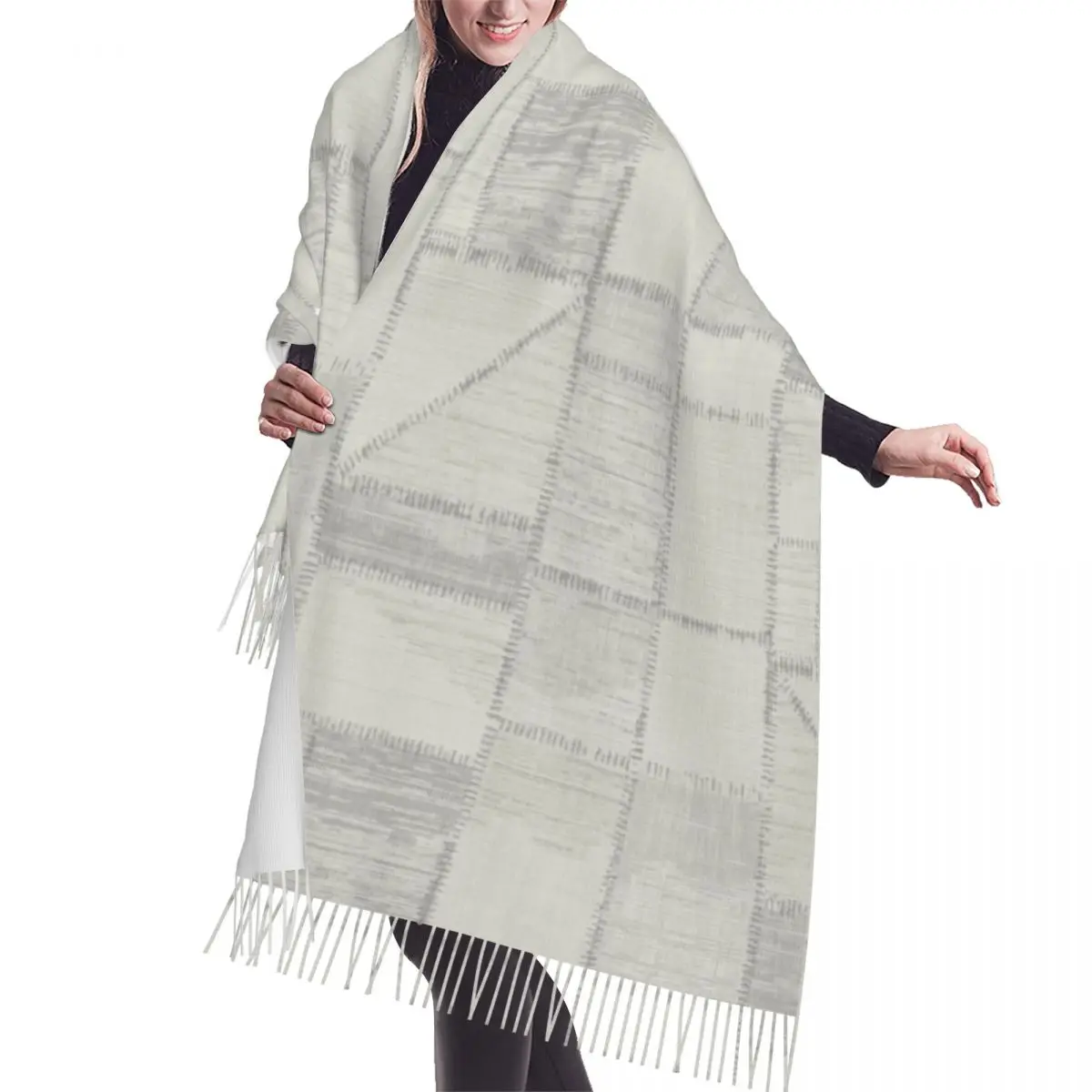 Custom Print Patchwork Pattern Grey Scarf Women Men Winter Warm Scarves Shawls Wraps