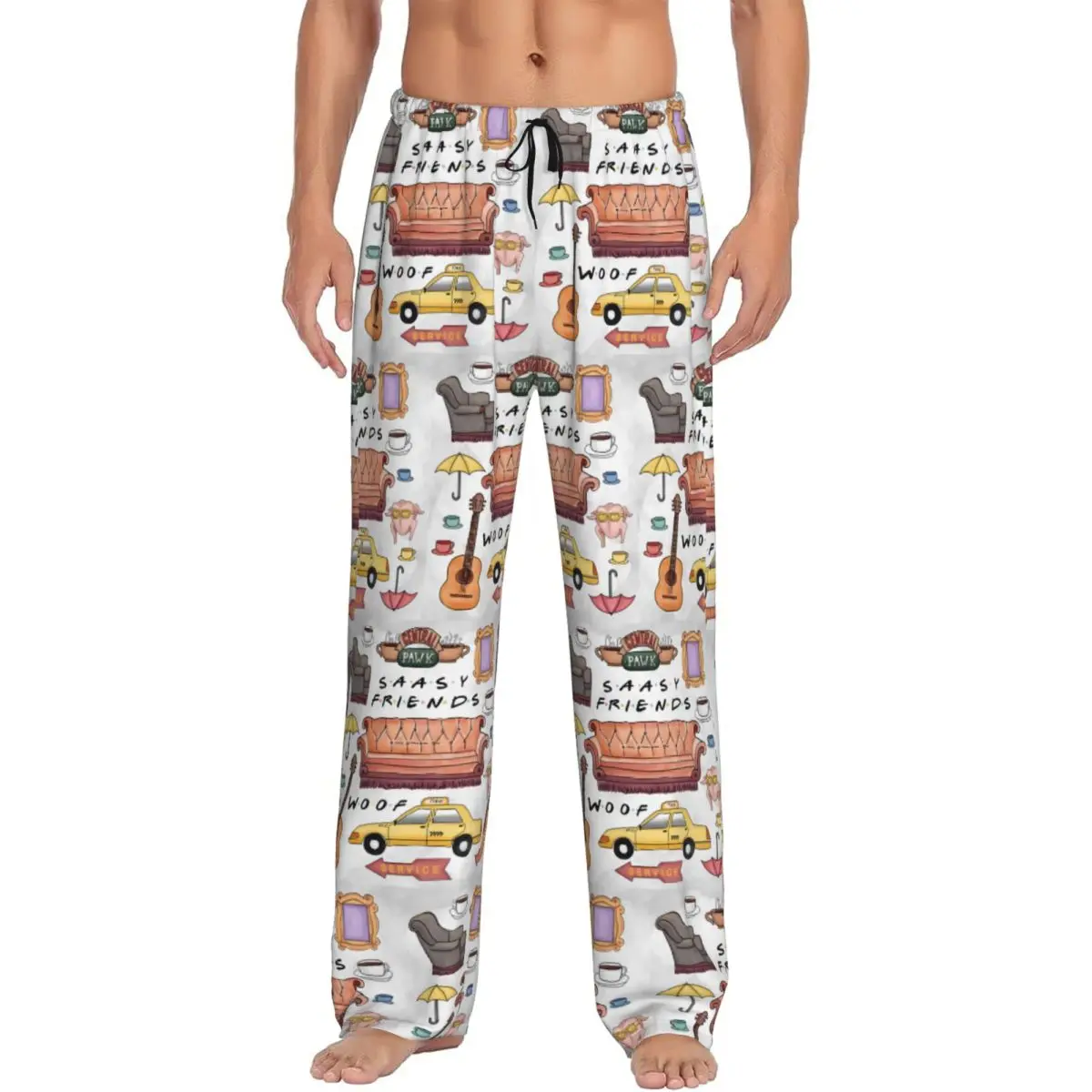 

Custom Printed Men's Friends Pajama Pants Sitcom TV Show Sleepwear Sleep Lounge Bottoms with Pockets