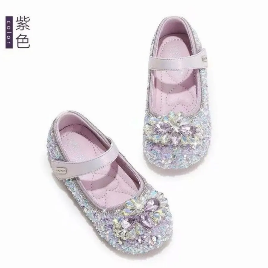 

Детские кожаные туфли-балетки с кристаллами и бисером для девочек, весна-лето 2026, новая модель, легкие