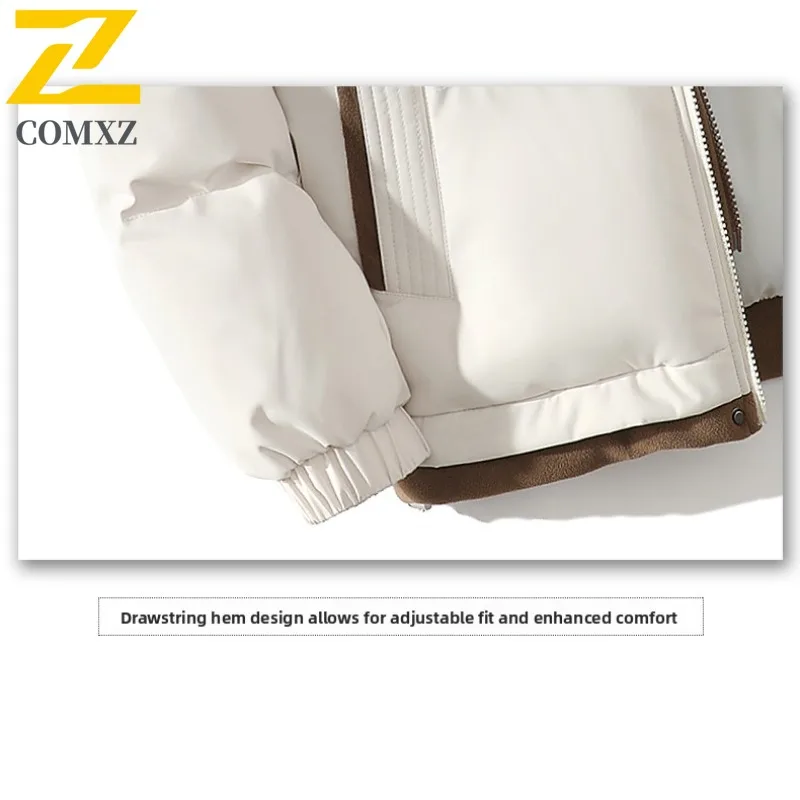 เสื้อแจ็คเก็ตบุผ้าฝ้ายแฟชั่นผู้ชายปี 2025 แบบสองชิ้นหลอกๆ สไตล์ลำลองสำหรับคู่รัก ใส่เที่ยวกลางแจ้ง อุ่นสบาย สไตล์ฮาราจูกุ เสื้อผ้าผู้ชาย