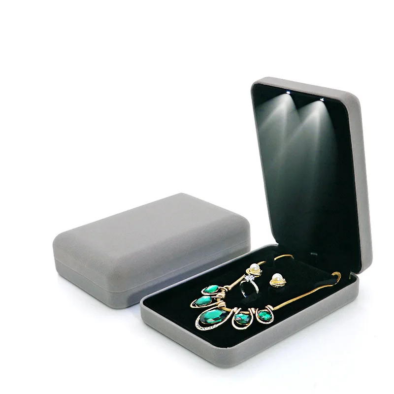 High quality LED Light Pendant Necklace Long Chain Storage Package Gift Box Velvet Casket Earrings Jewelry Organizer Box