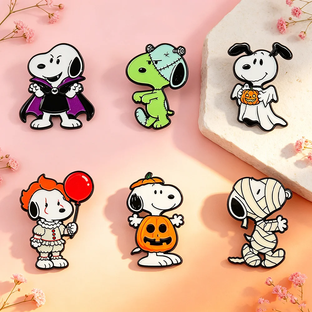 6Pcs Wholesale Halloween Themed Enamel Pin Collection Cartoon Dog Brooch Set Ghost Vampire Lapel Badges for Backpack Accessory