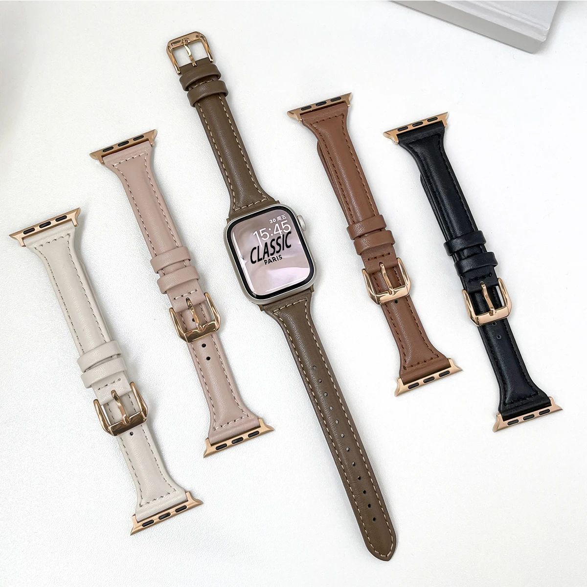 Bracelet en cuir fin pour Apple Watch Series 10, 42mm, 46mm, 9mm, 8mm, 7, 41mm, 45mm, 38mm, 42mm, Ultra 49mm, Bracelet, iWatch SE, 6, 5, 4, 3, 40mm, 44mm