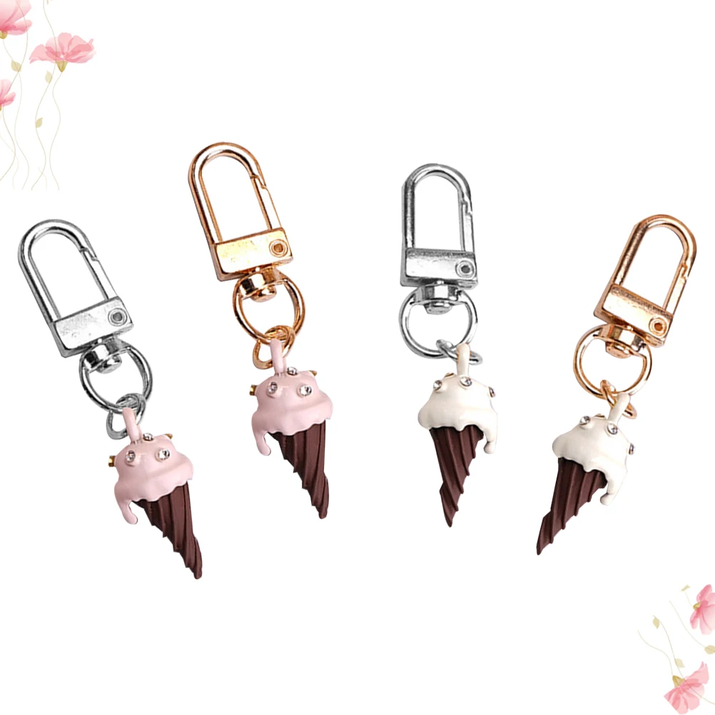 4pcs Ice Cream Keychain Colorful Rhinestone Studded Holder Charm Metal Creative Key Perfect Gift Birthday