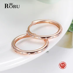 RORU 925 Sterling Silver 19mm Zircon Rose Gold Plated Round Hoop Earrings for Women Shiny Fine Jewelry Fashion Ear Ring Congo