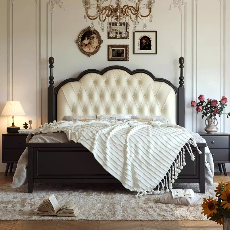medieval French bed retro master bedroom wedding soft bag bed high-end atmosphere art camas matrimoniales bedroom furniture