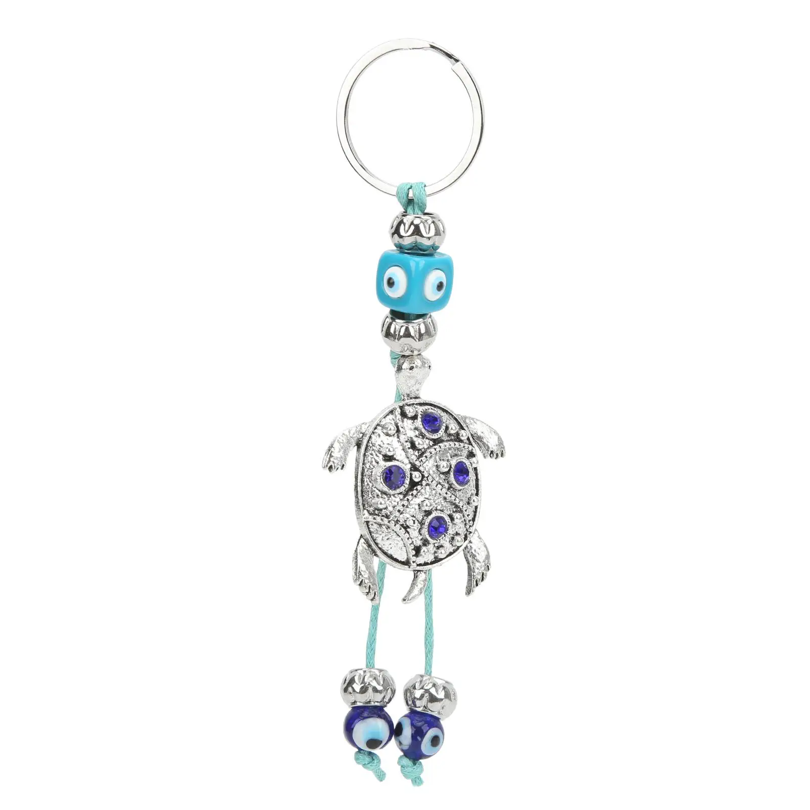 Turkish Evil Eye Keychain with Coloured Glaze Tortoise Design Durable Alloy for wall , for keys , and for bag 