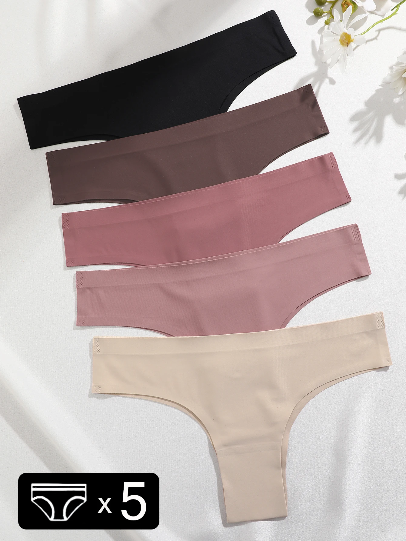 FINETOO 5Pcs Lady Seamless Thongs Sexy Ultra-thin Brazilian Panties Low Waist Breathable G-string Girls Solid Invisible Lingerie