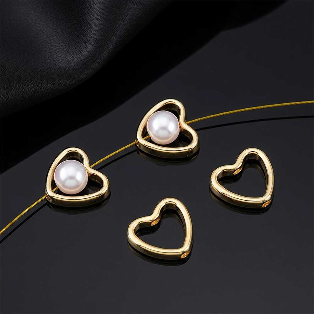 50/30pcs Heart Flower Frame Spacer Beads Double Hole Connector Ring for DIY Beading Earring Bracelet Necklace Making Materials