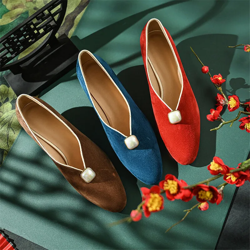 

New Spring/summer Genuine Leather Loafers Women Shoes Sheep Suede Women Pumps Round Toe Shoes for Women Elegant Ladies Shoes