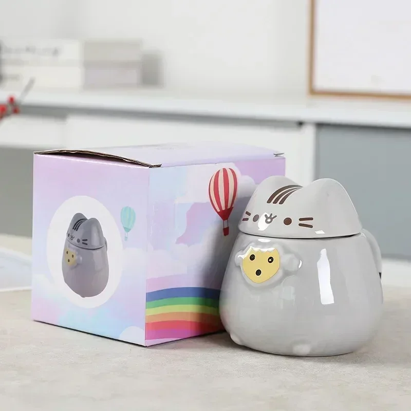 

Pusheen Water Cup Kawaii Cartoon Cat Ceramic Mugs Large Capacity Mugs with Lids Anime Office Home Water Cup Kids Christmas Gifts
