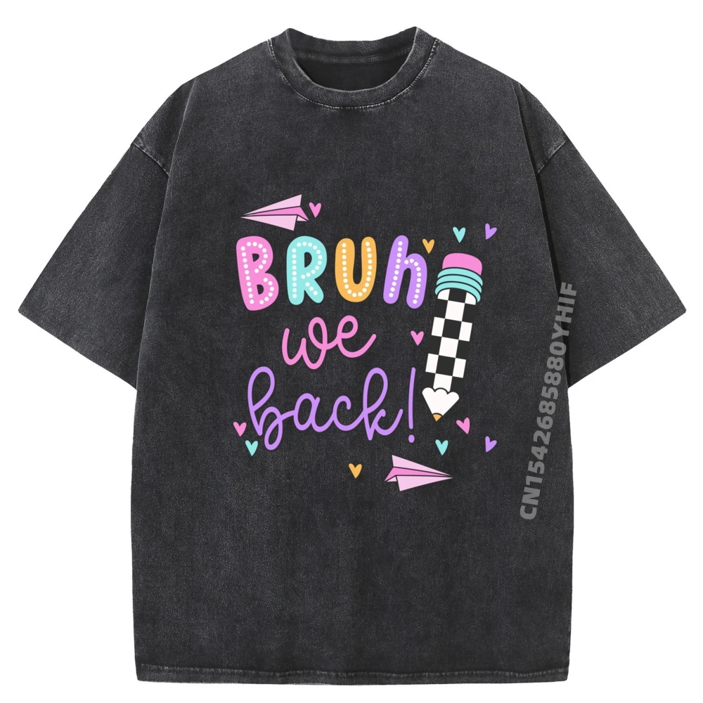 

Latest Printed Tees Pencil Bruh We Back Graphic T Shirts Men Cute Printed Camiseta Fashion Washed Shirt Mens Clothing
